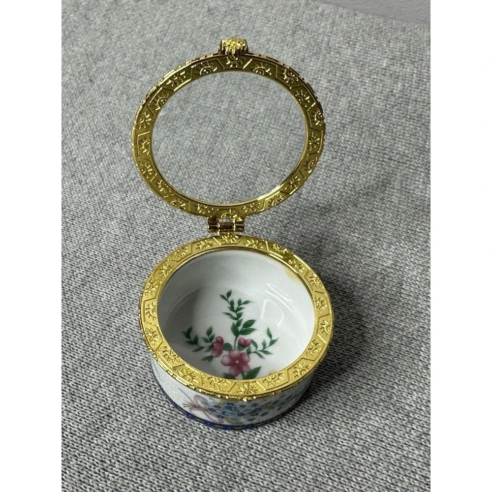 Small Floral trinket box hinged French Inspired Hand Painted Pill Box